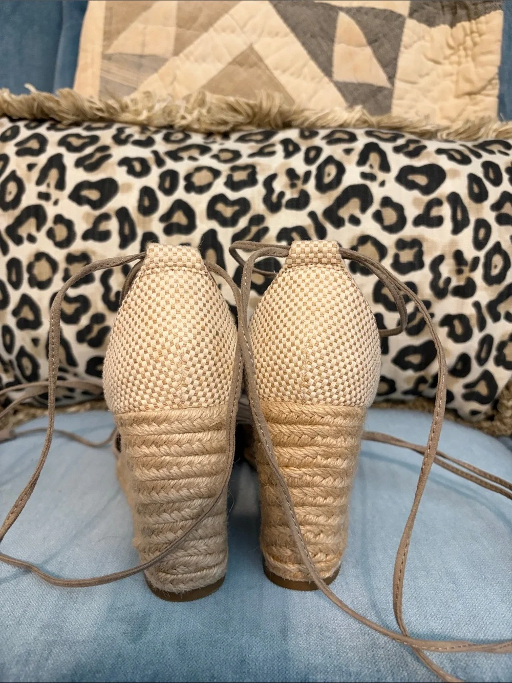 Steve Madden Taupe Suede Espadrille Wedge with Tassel Ankle Ties